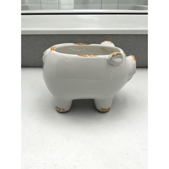 Vintage Ceramic Pig Planter With OINK Text - White & Distressed Orange - Picture 8 of 12